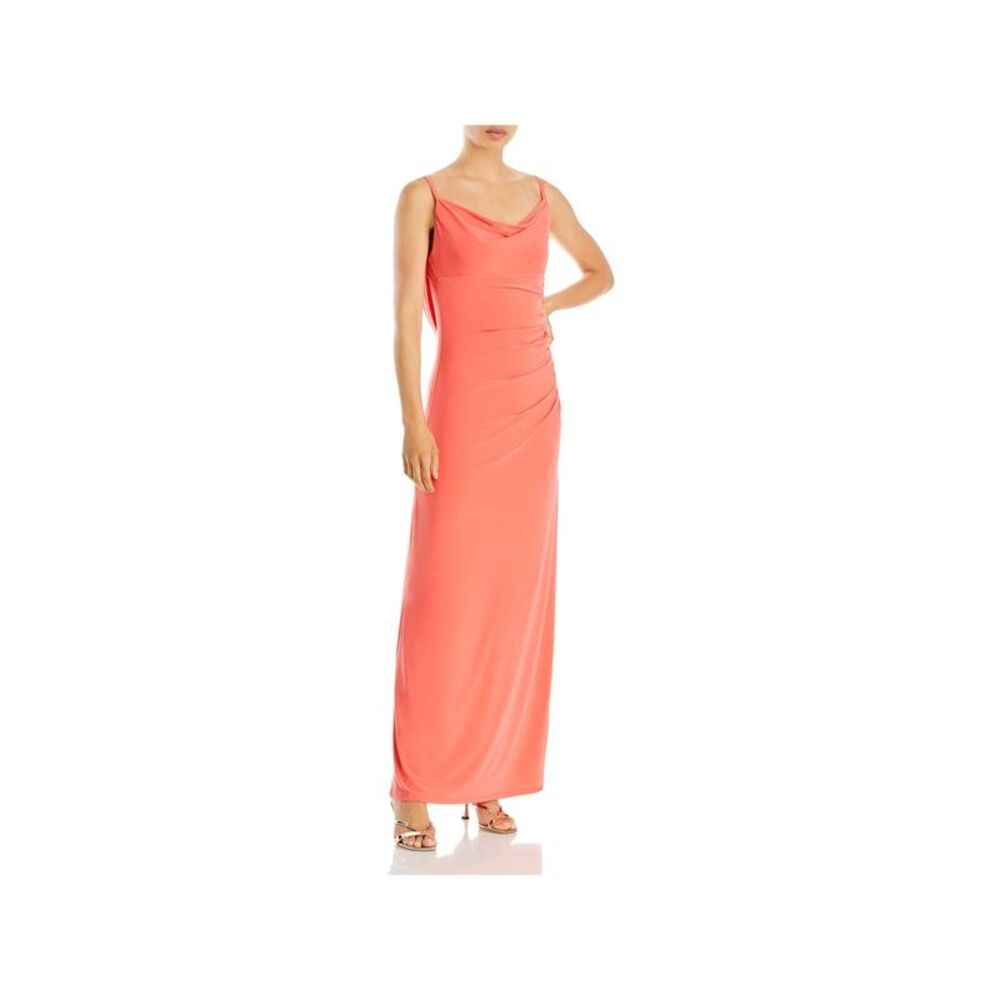 AQUA Womens Gown Full-Length Dress Spaghetti Strap Evening Open Cowl Back Lined - Picture 1 of 2